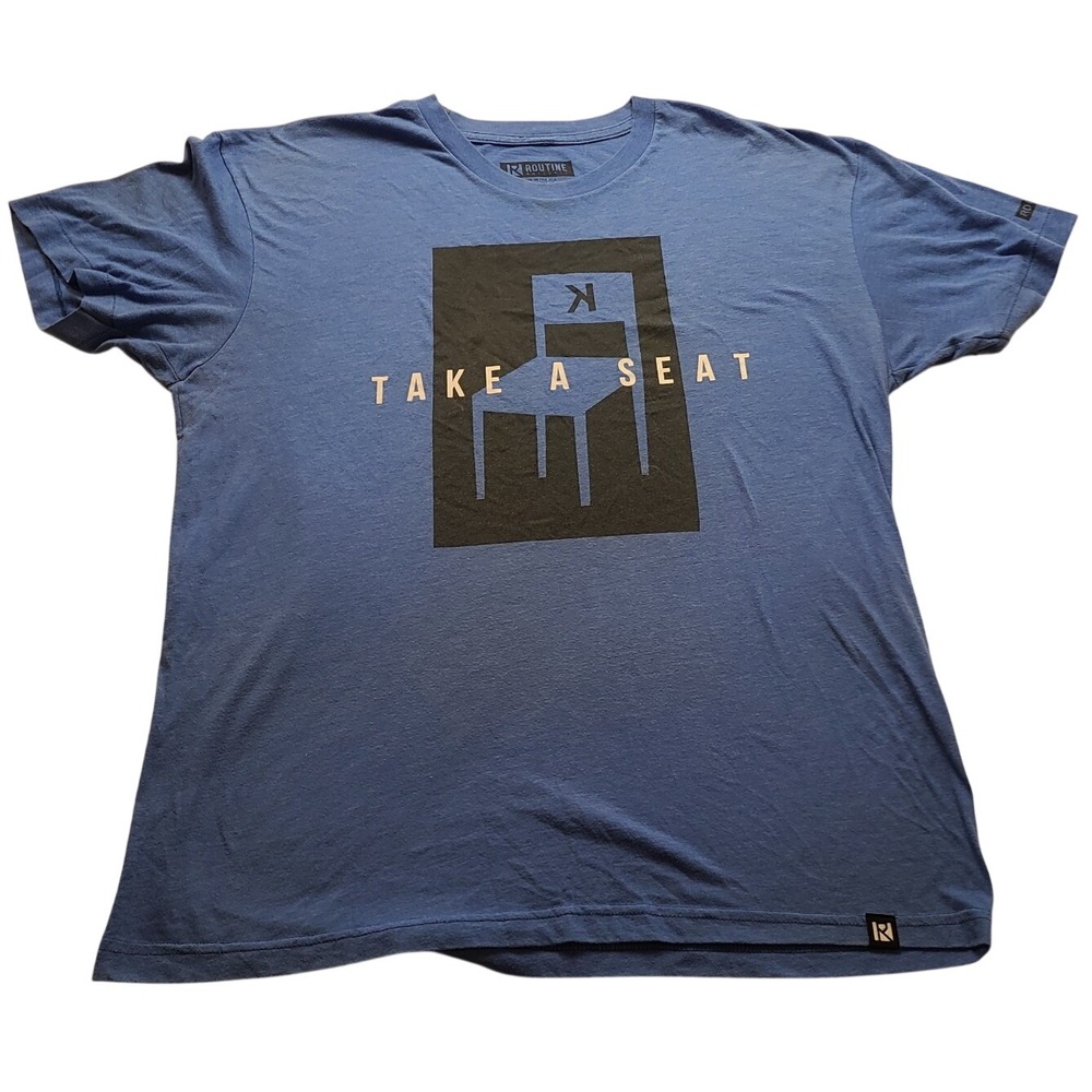 Routine Baseball Take A Seat Graphic T-Shirt Blue Heather Men's Size L Casual